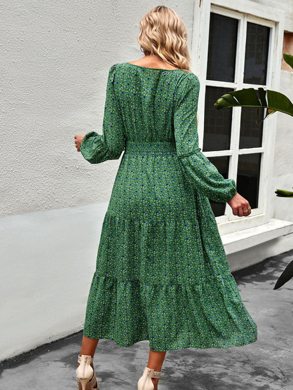 Crew Neck Long Sleeve Boho Print Dress BLUE ZONE PLANET