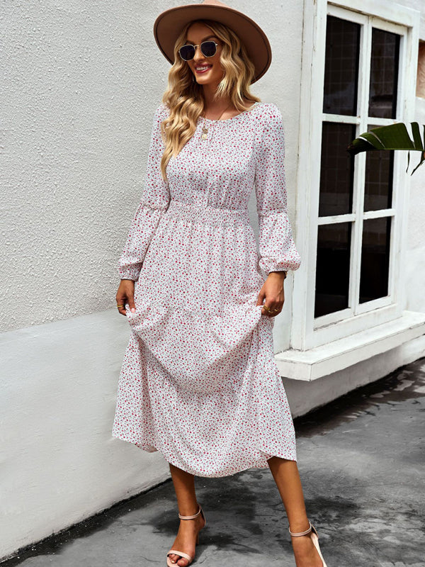 Crew Neck Long Sleeve Boho Print Dress BLUE ZONE PLANET