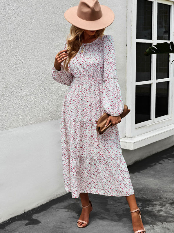 Crew Neck Long Sleeve Boho Print Dress BLUE ZONE PLANET