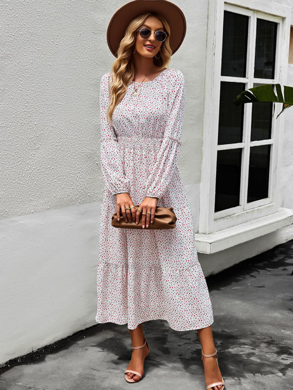 Crew Neck Long Sleeve Boho Print Dress BLUE ZONE PLANET