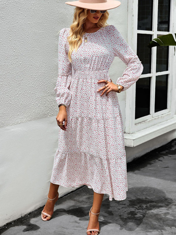 Crew Neck Long Sleeve Boho Print Dress BLUE ZONE PLANET