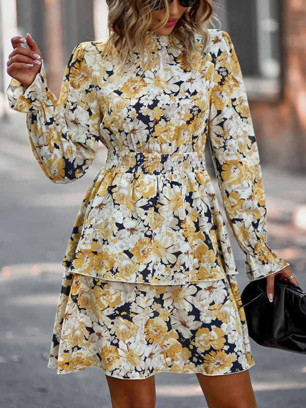Women's Crew Neck Long Sleeve Boho Print Dress-TOPS / DRESSES-[Adult]-[Female]-2022 Online Blue Zone Planet