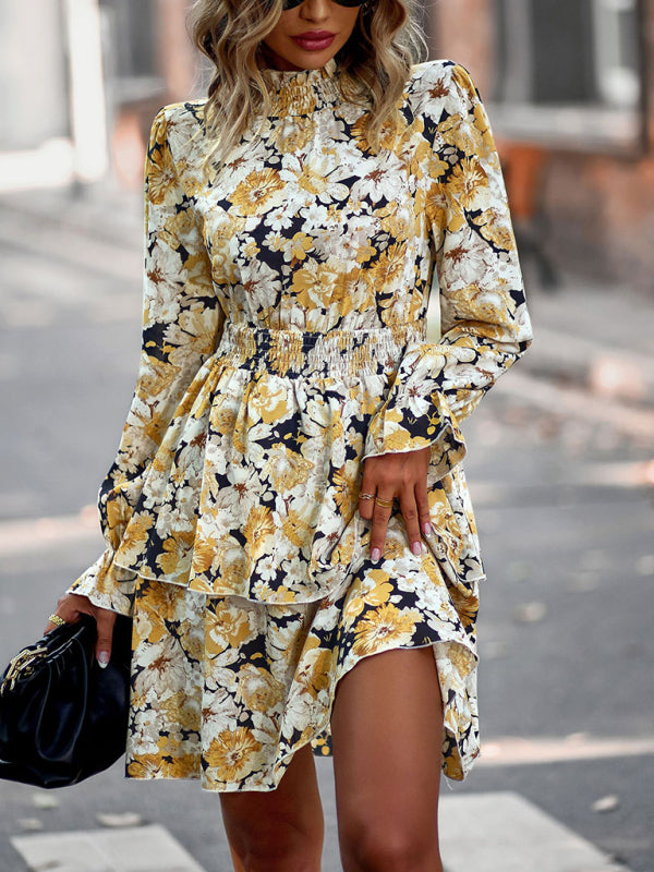 Women's Crew Neck Long Sleeve Boho Print Dress-TOPS / DRESSES-[Adult]-[Female]-2022 Online Blue Zone Planet
