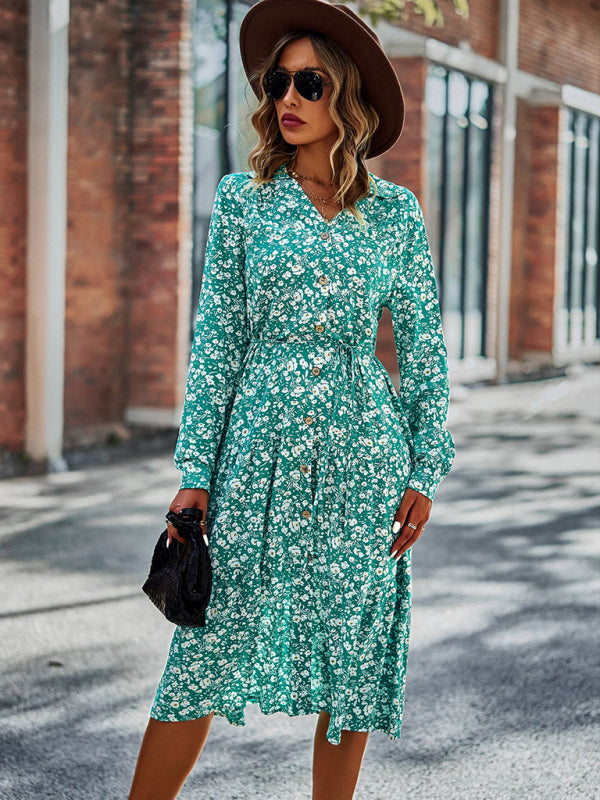 Blue Zone Planet |  V-Neck Waist-Up Printed Midi Dress BLUE ZONE PLANET