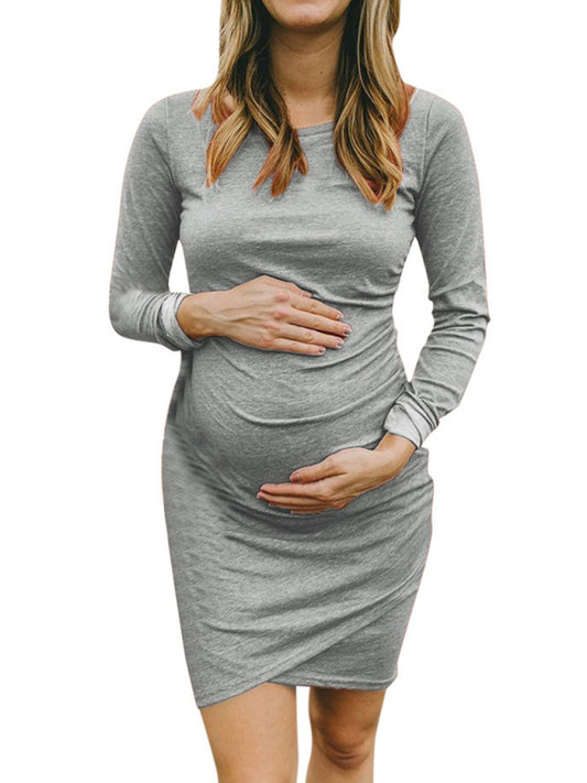Blue Zone Planet |  Round neck long sleeve solid irregular pregnant dress BLUE ZONE PLANET