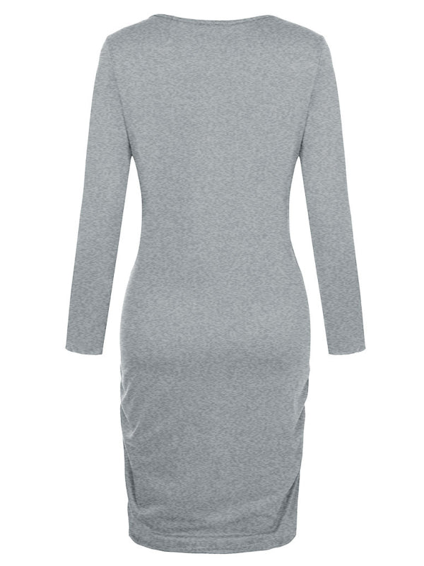 Blue Zone Planet |  Round neck long sleeve solid irregular pregnant dress BLUE ZONE PLANET