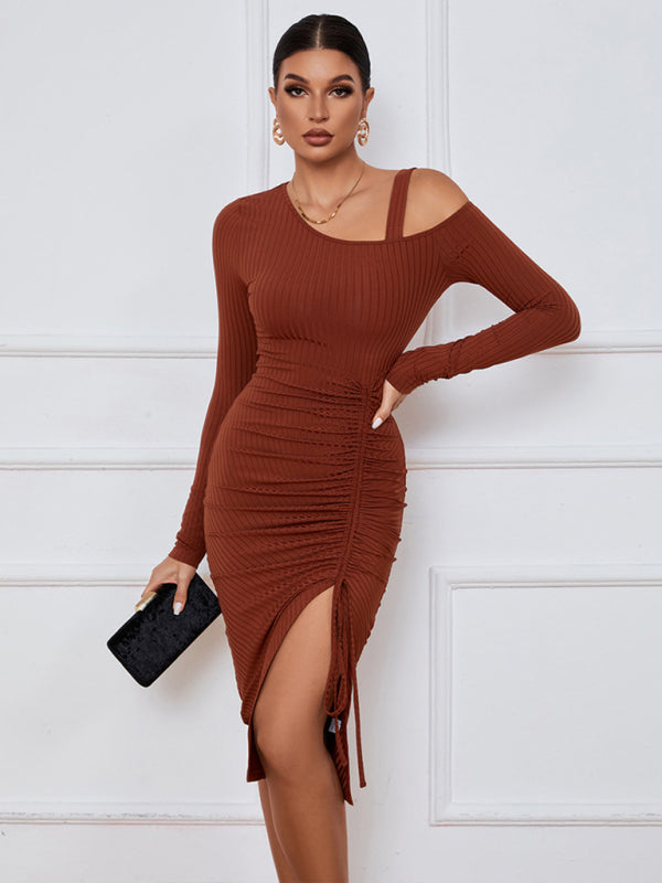 Blue Zone Planet |  Open shoulder strapless package hip long sleeve sexy dress kakaclo