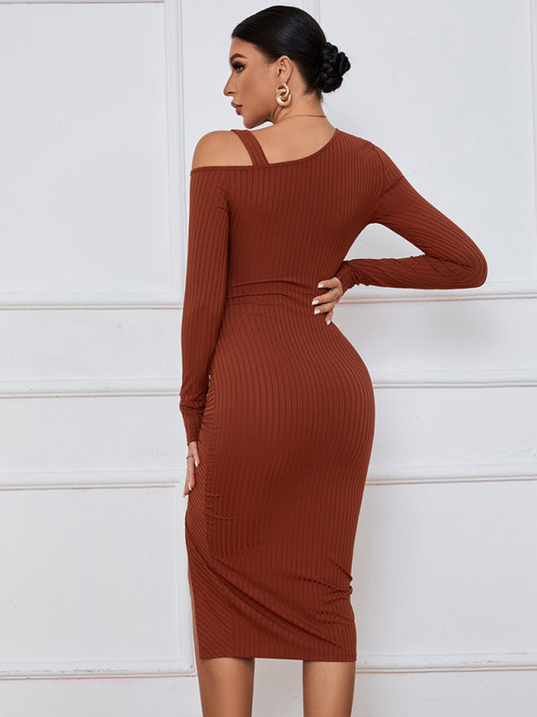 Blue Zone Planet |  Open shoulder strapless package hip long sleeve sexy dress kakaclo