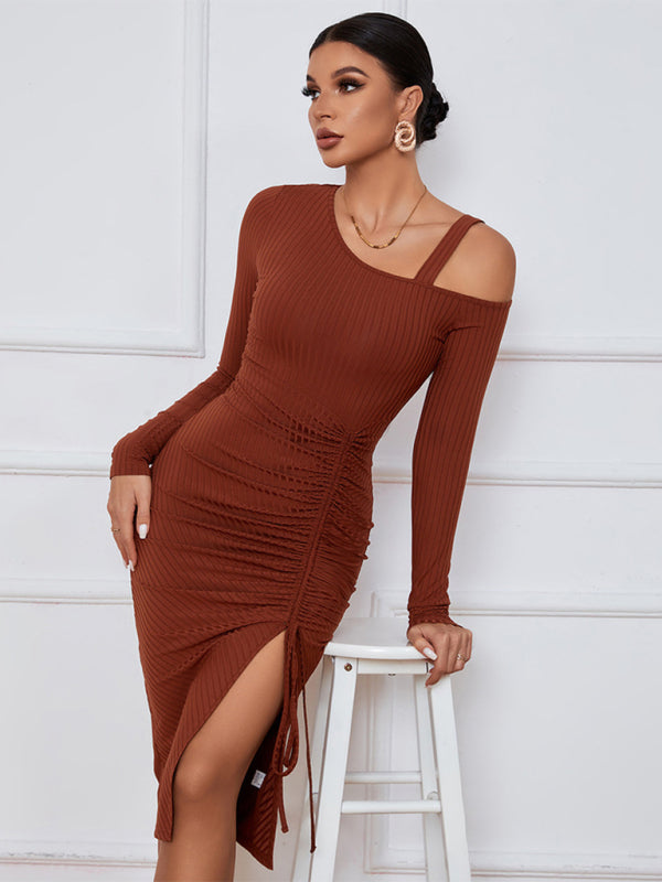 Blue Zone Planet |  Open shoulder strapless package hip long sleeve sexy dress kakaclo