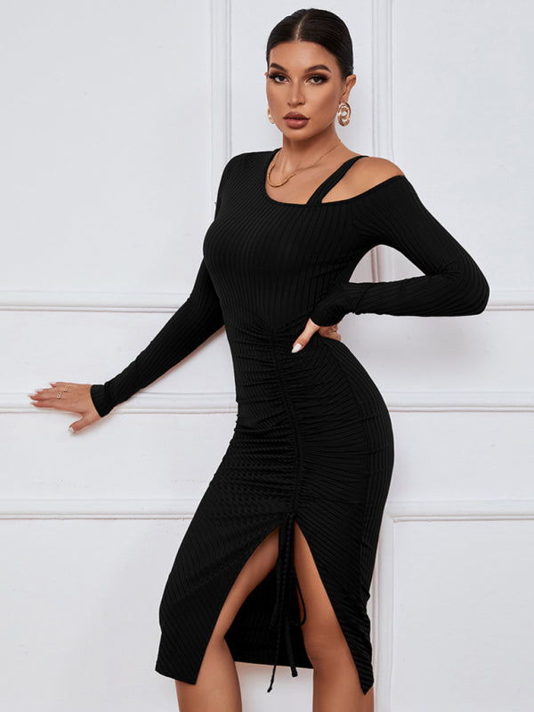 Blue Zone Planet |  Open shoulder strapless package hip long sleeve sexy dress kakaclo
