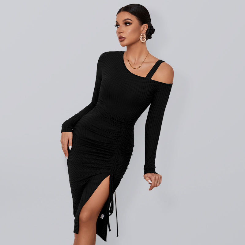 Blue Zone Planet |  Open shoulder strapless package hip long sleeve sexy dress kakaclo