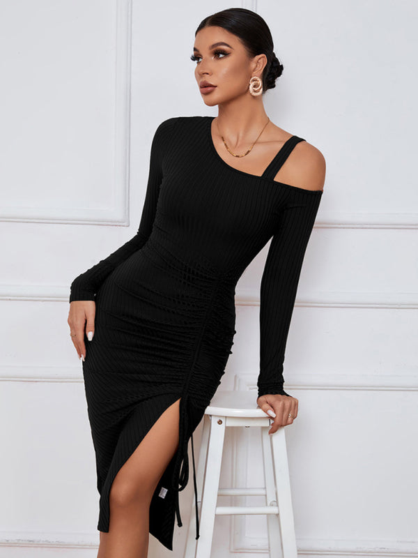 Blue Zone Planet |  Open shoulder strapless package hip long sleeve sexy dress kakaclo