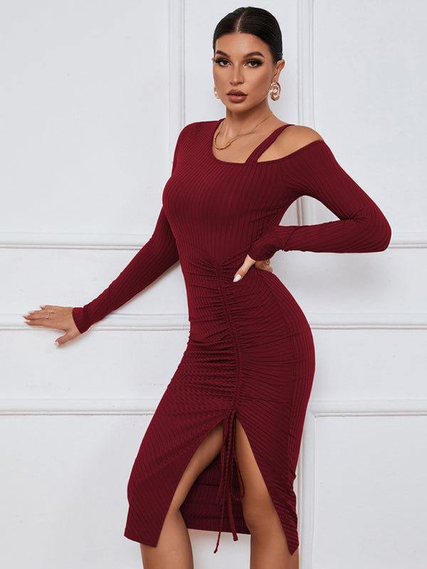 Blue Zone Planet |  Open shoulder strapless package hip long sleeve sexy dress kakaclo