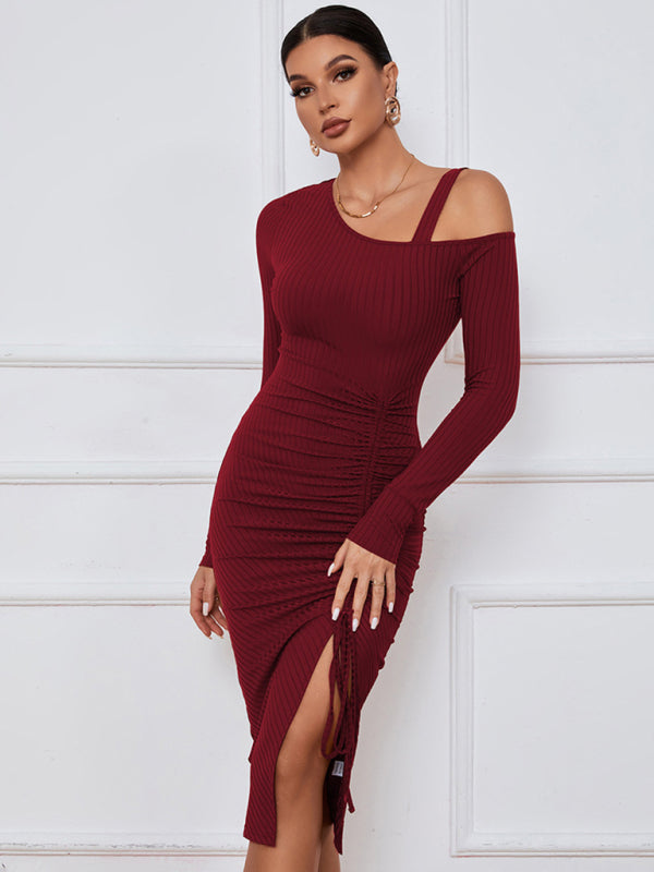 Blue Zone Planet |  Open shoulder strapless package hip long sleeve sexy dress kakaclo