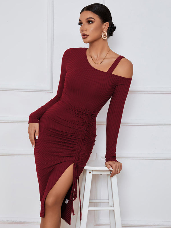 Blue Zone Planet |  Open shoulder strapless package hip long sleeve sexy dress kakaclo