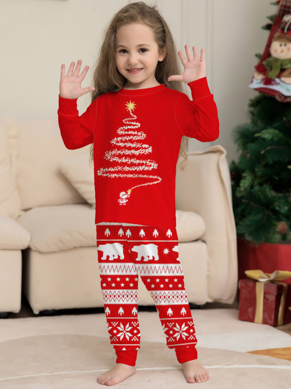 Home clothes printed pajamas Christmas parent-child round neck long sleeve suit-TOPS / DRESSES-[Adult]-[Female]-2022 Online Blue Zone Planet