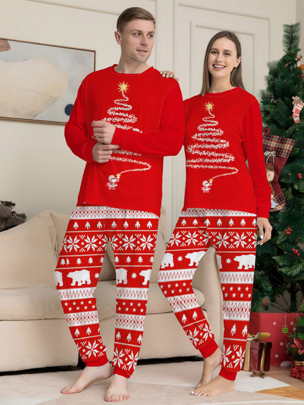 Home clothes printed pajamas Christmas parent-child round neck long sleeve suit-TOPS / DRESSES-[Adult]-[Female]-2022 Online Blue Zone Planet