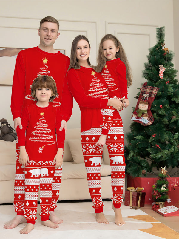Home clothes printed pajamas Christmas parent-child round neck long sleeve suit-TOPS / DRESSES-[Adult]-[Female]-2022 Online Blue Zone Planet