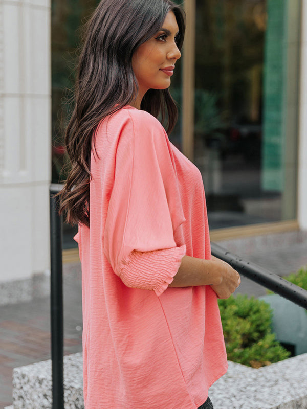 Blue Zone Planet | Solid color top spring loose mid-sleeves BLUE ZONE PLANET