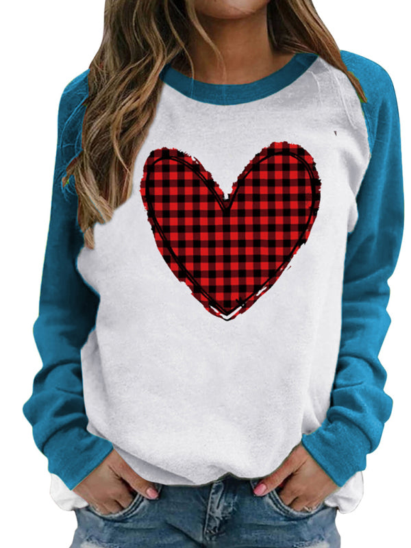 Blue Zone Planet |  Valentine's Day Pink Heart Raglan Pullover Casual Printed Round Neck Top kakaclo