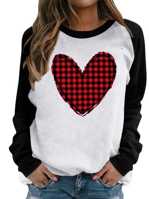 Blue Zone Planet |  Valentine's Day Pink Heart Raglan Pullover Casual Printed Round Neck Top kakaclo