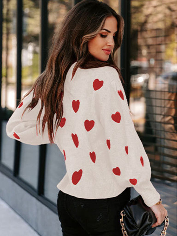 Valentine's Day Heart Pullover Knit Loose Sweater kakaclo