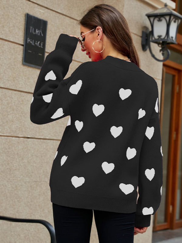 Valentine's Day Heart Pullover Knit Loose Sweater kakaclo