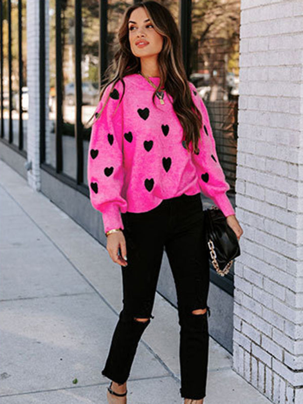 Valentine's Day Heart Pullover Knit Loose Sweater kakaclo