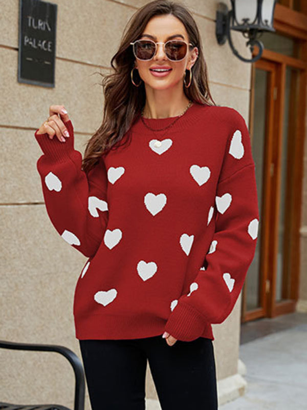 Valentine's Day Heart Pullover Knit Loose Sweater kakaclo