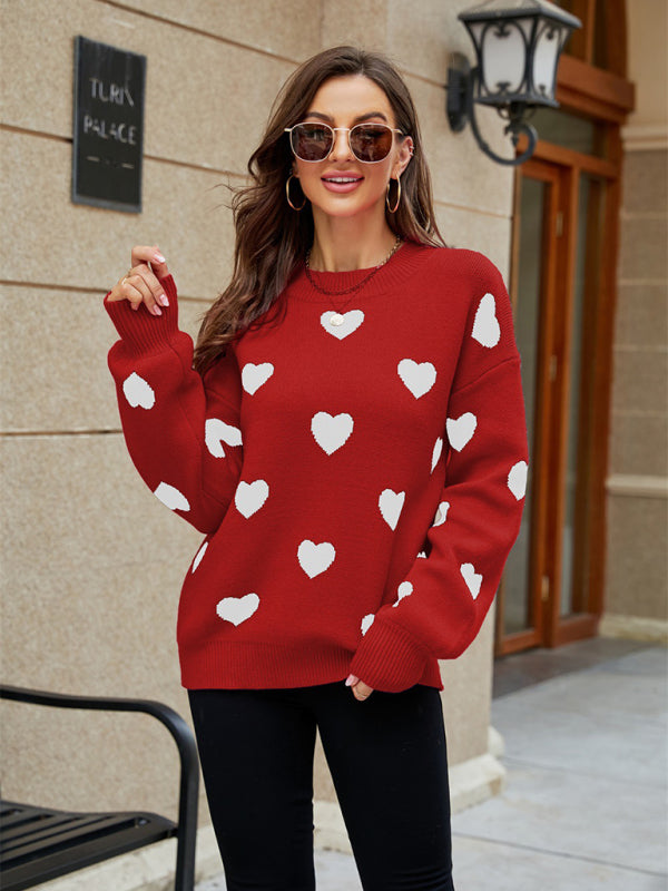 Valentine's Day Heart Pullover Knit Loose Sweater kakaclo