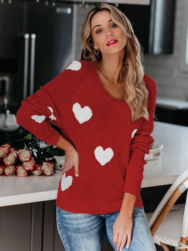 Love Valentine's Day V Neck Knit Pullover Sweater kakaclo