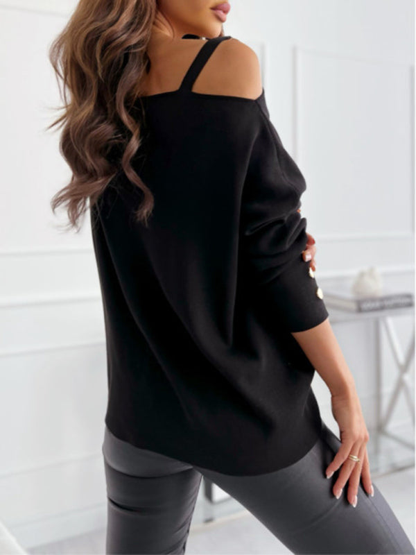 Blue Zone Planet |  Bella's Chain Button Decorated Long Sleeve Top BLUE ZONE PLANET