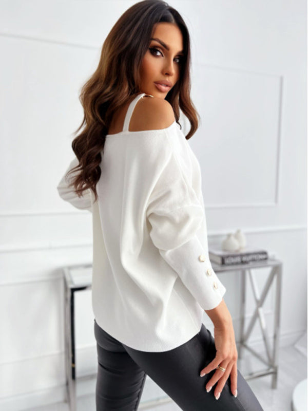 Blue Zone Planet |  Bella's Chain Button Decorated Long Sleeve Top BLUE ZONE PLANET