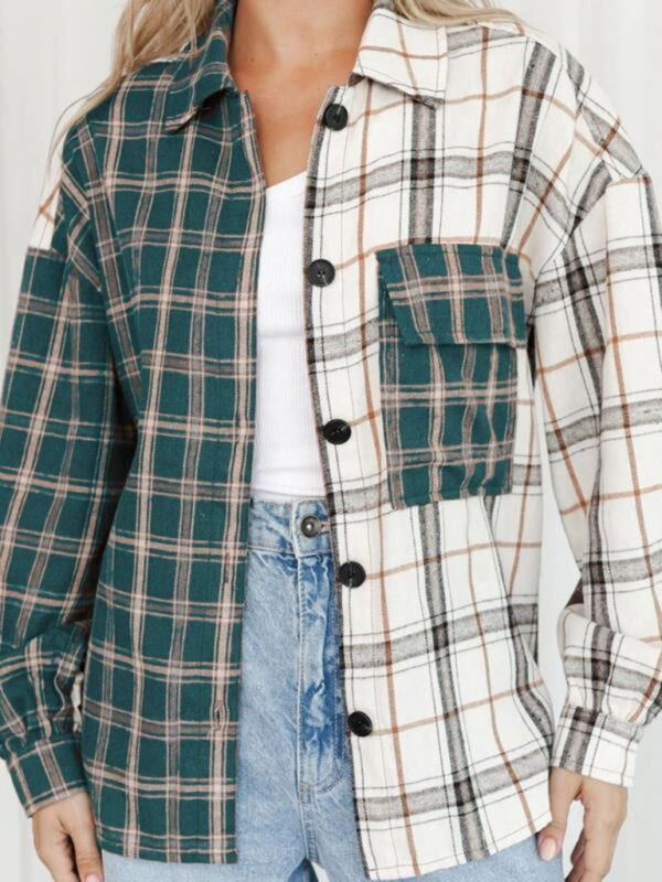 Plaid Contrast Color Cardigan Shirt Jacket kakaclo