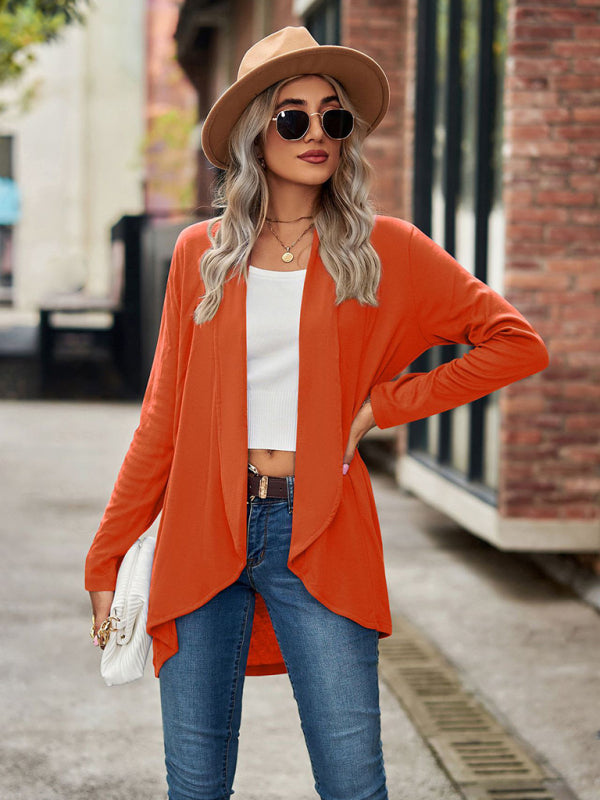 Long Sleeve Solid Color Loose Cardigan Top Knitted Jacket kakaclo