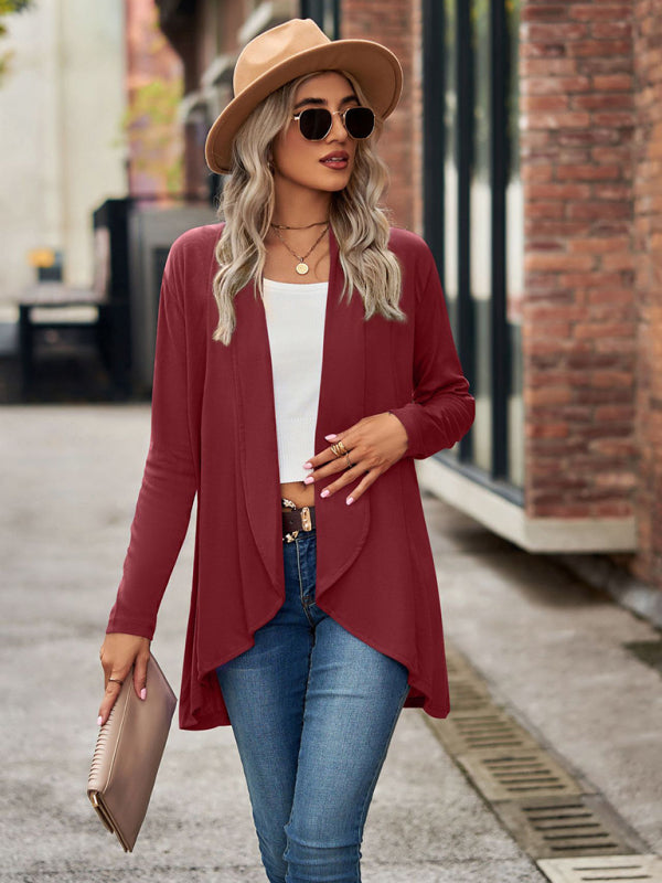 Long Sleeve Solid Color Loose Cardigan Top Knitted Jacket kakaclo