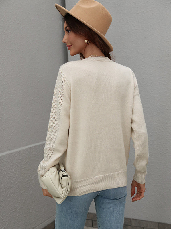 Pullover loose solid color knit fringed sweater kakaclo