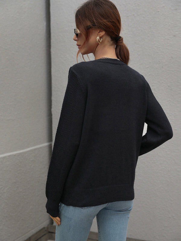 Pullover loose solid color knit fringed sweater kakaclo
