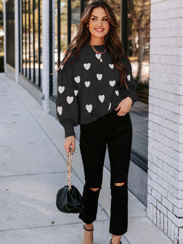 Valentine's Heart Knitwear Large Size Loose Sweater kakaclo