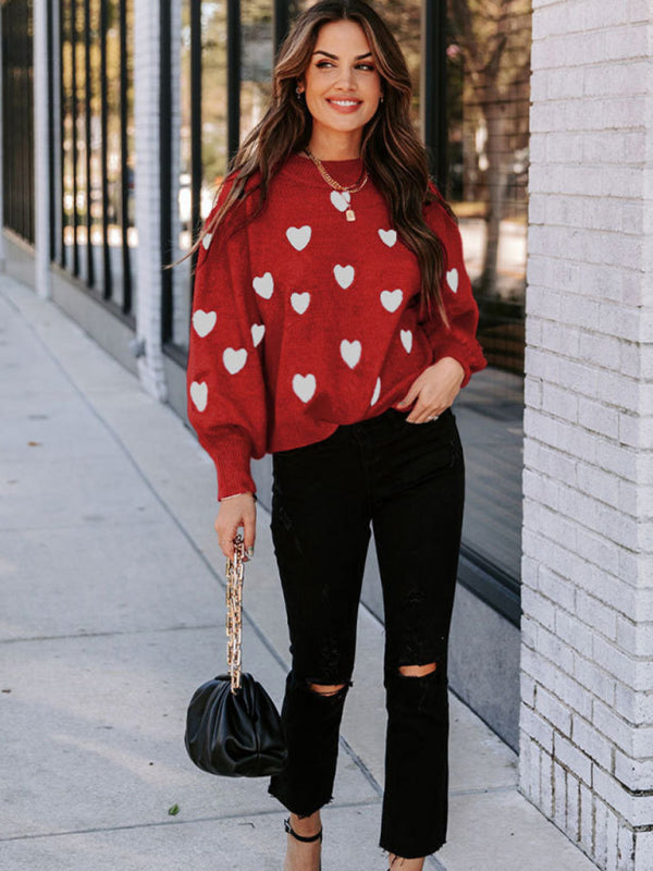 Valentine's Heart Knitwear Large Size Loose Sweater kakaclo