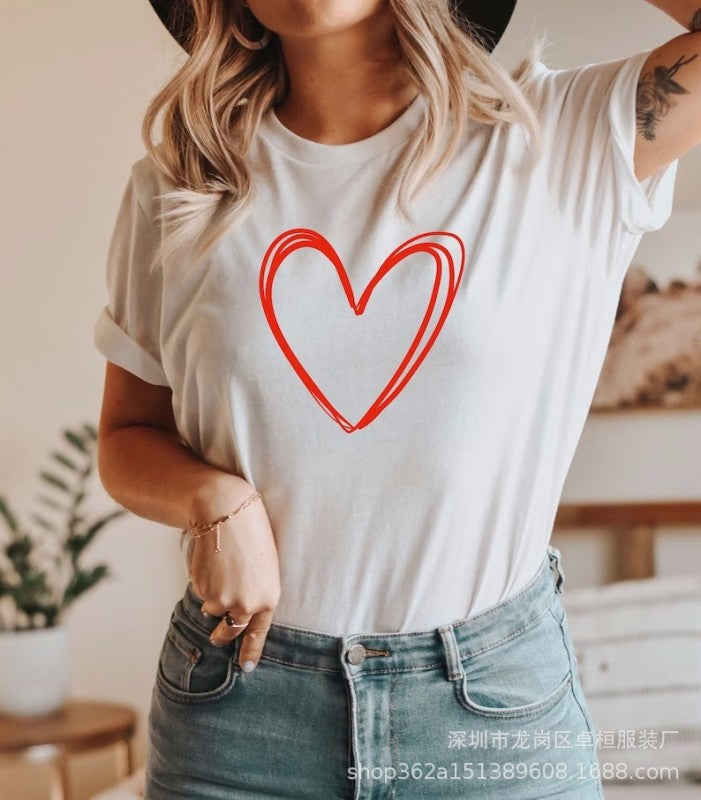 Blue Zone Planet |  Round neck cotton printed short-sleeved t-shirt top women love kakaclo