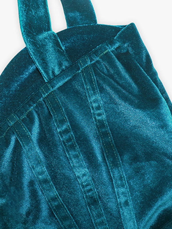 Blue Zone Planet |  Women's gold velvet imitation herringbone design shirring waist bag hip dress kakaclo