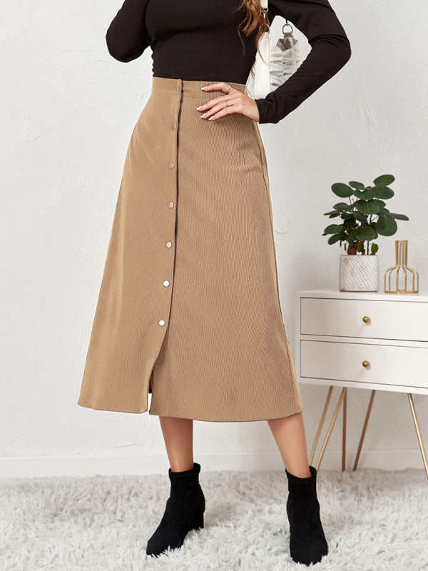 Corduroy Skirt Single Breasted High Waisted Skirt kakaclo