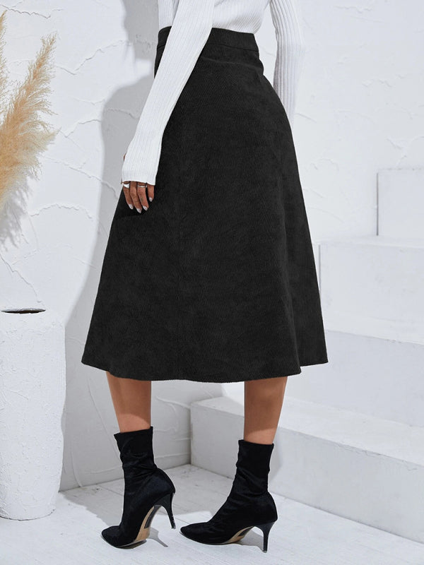 Corduroy Skirt Single Breasted High Waisted Skirt kakaclo
