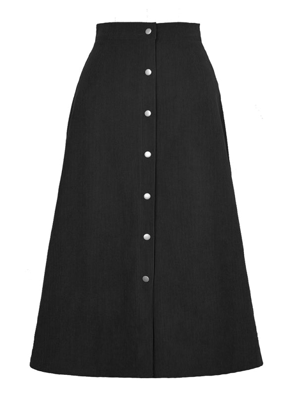 Corduroy Skirt Single Breasted High Waisted Skirt kakaclo