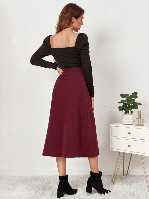 Corduroy Skirt Single Breasted High Waisted Skirt kakaclo