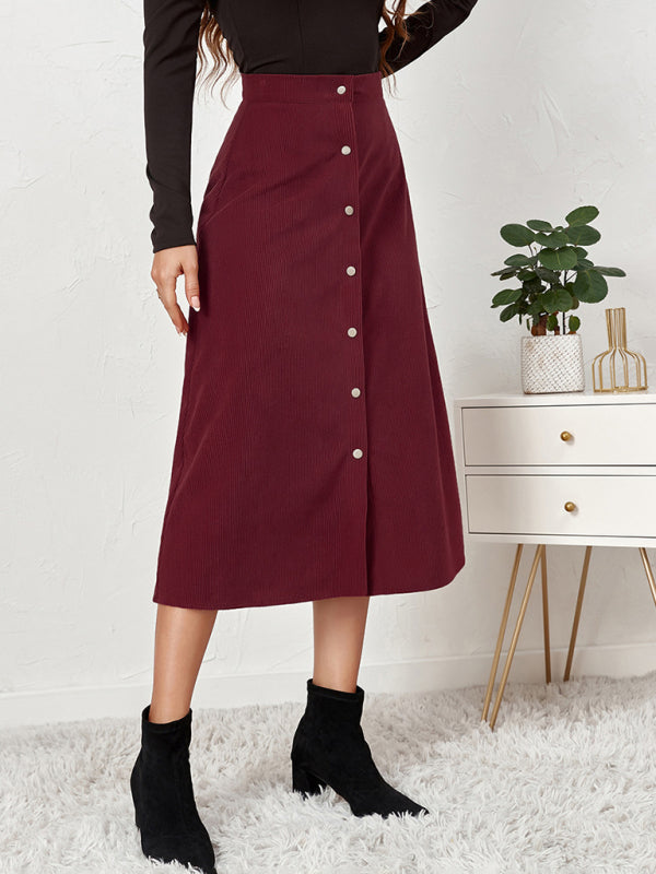 Corduroy Skirt Single Breasted High Waisted Skirt kakaclo