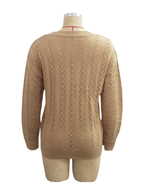 sweater solid color hollow V-neck sweater is and comfortable kakaclo