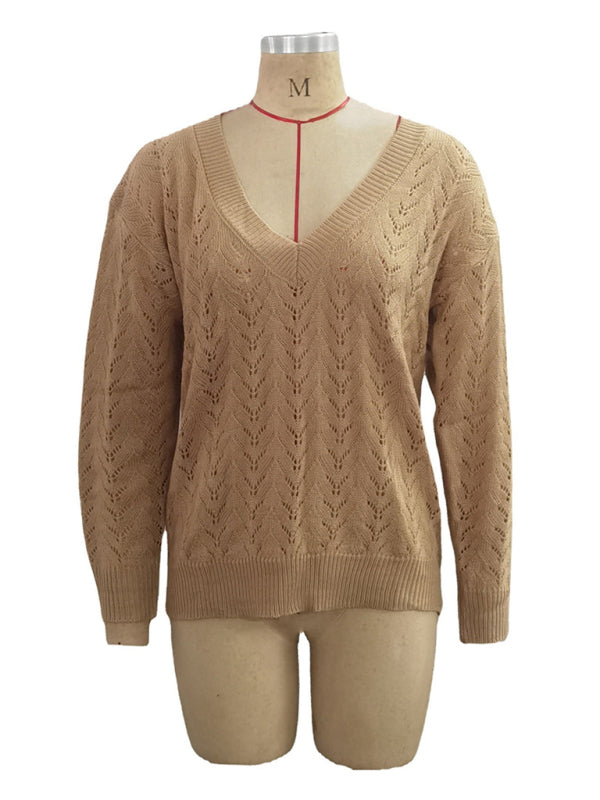 sweater solid color hollow V-neck sweater is and comfortable kakaclo