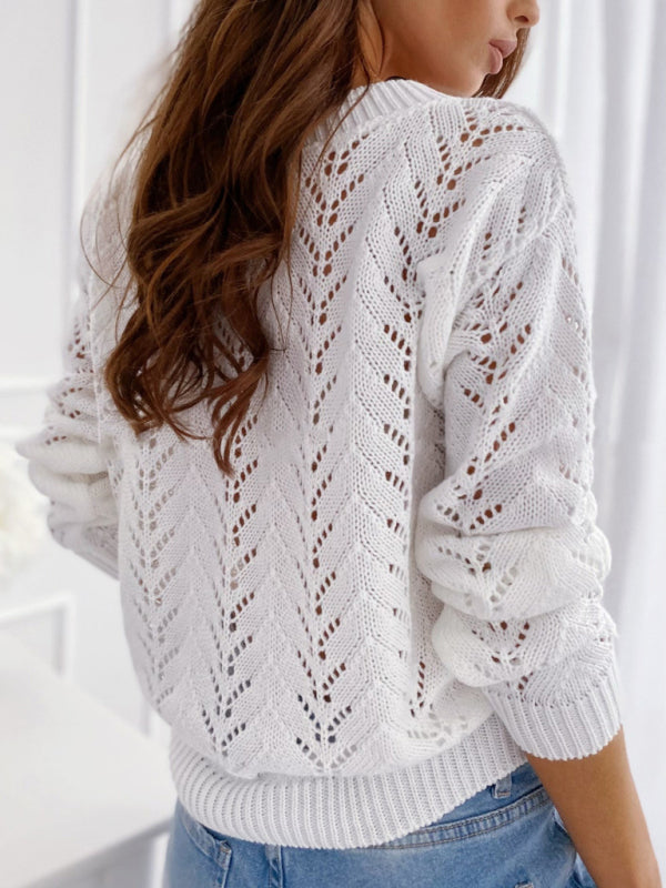 sweater solid color hollow V-neck sweater is and comfortable kakaclo